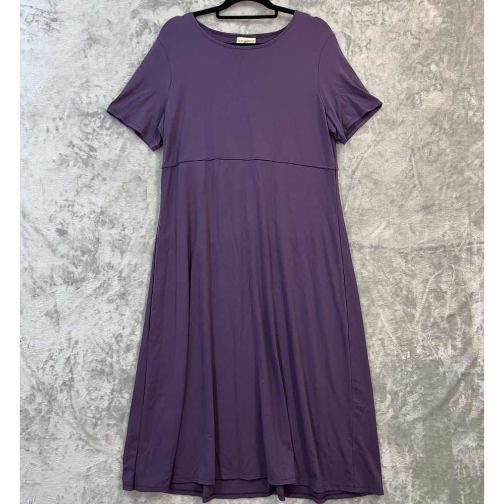 TravelSmith Dress Size XL Purple Short Sleeves Vacation Midi